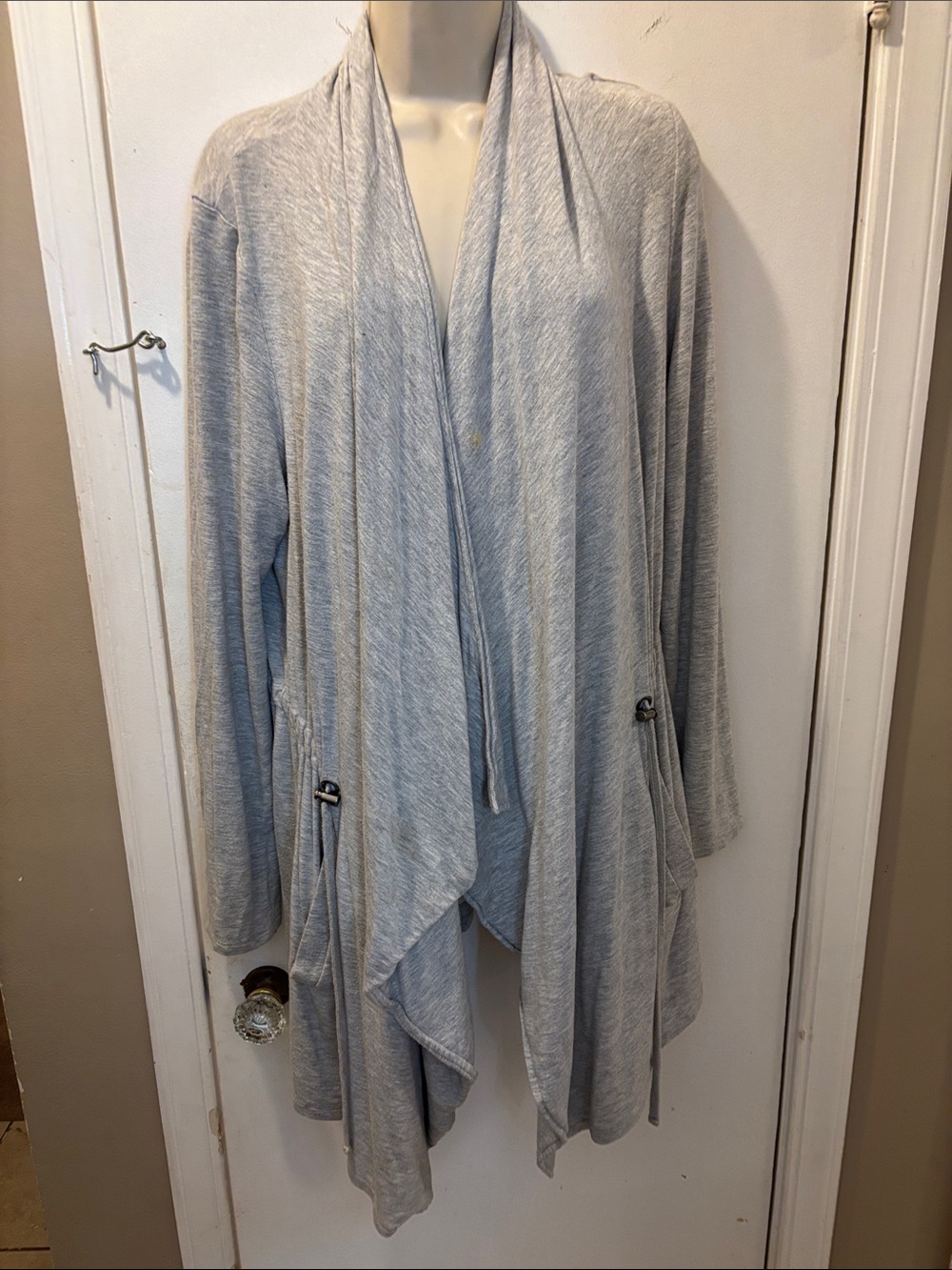 Bass Medium Light Gray Draped Open Cardigan 26-141